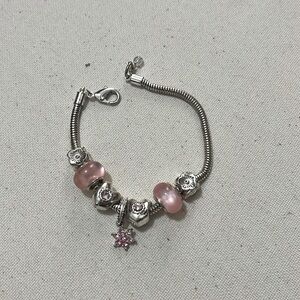 Pandora silver bracelet with pink and silver charms